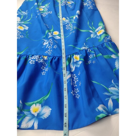 Hukilau Fashions Womens Mumu Tropical Hawaiian Dress Vibrant Blue Floral L Vtg - Picture 16 of 16